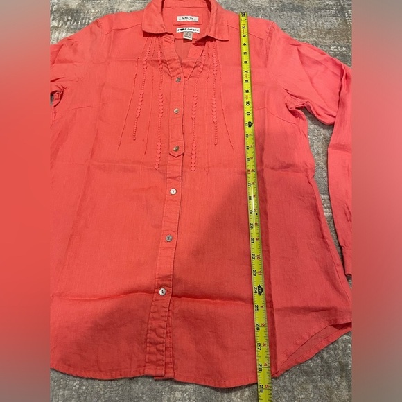 Malvin Hamburg Germany Linen Shirt Womens Large Salmon/Pink ButtonUp Embroidered - Picture 7 of 8